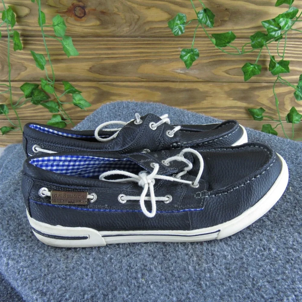 G.H. Bass Men's Adam‎ Boat Shoe Black Leather Size 8.5 Medium Gently Used 2025